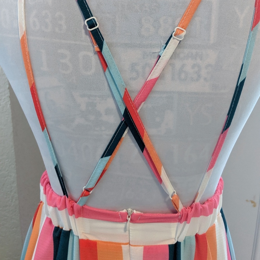 New Gorgeous Rainbow Striped V Plunge Maxi Dress - Picture 10 of 15
